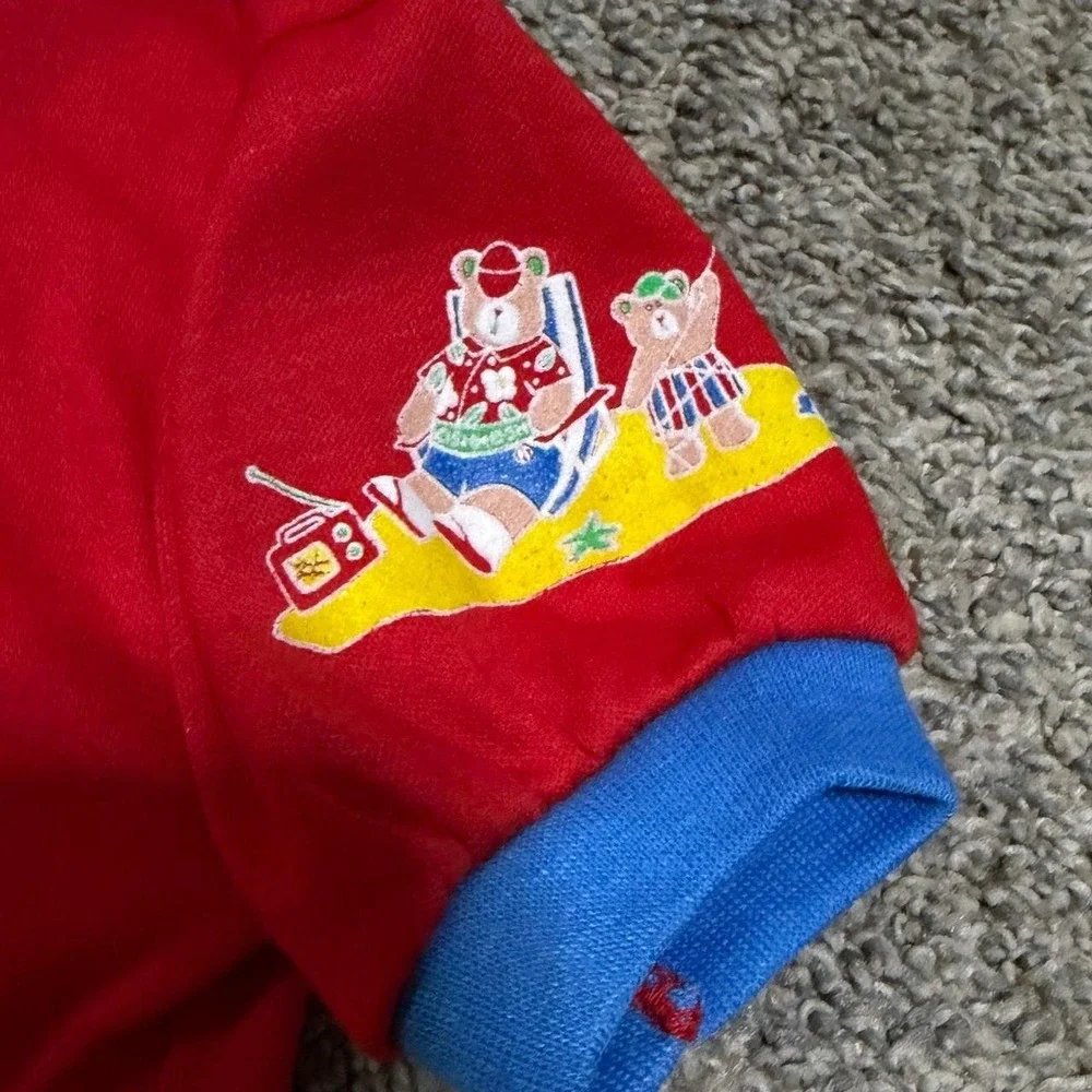 Vintage OshKosh B'Gosh Teddy Bear Beach Polo Shirt 12M USA Made 90s Colorful